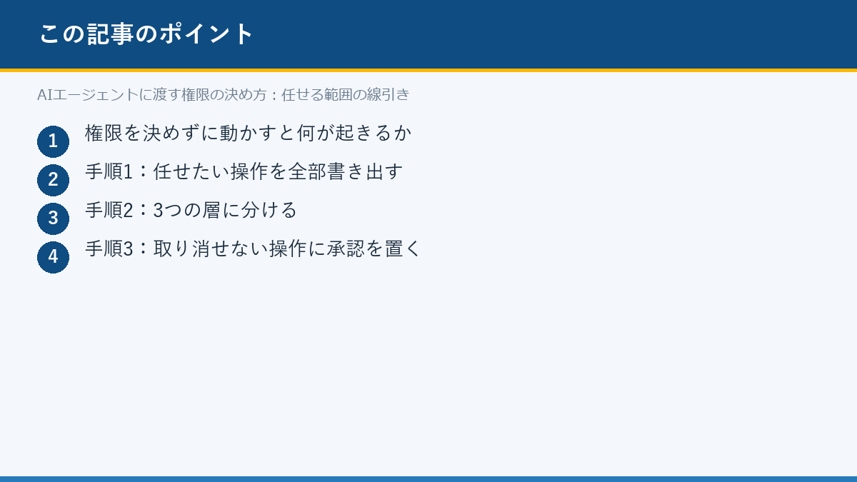 AIエージェントに渡す権限の決め方：任せる範囲の線引きのポイント