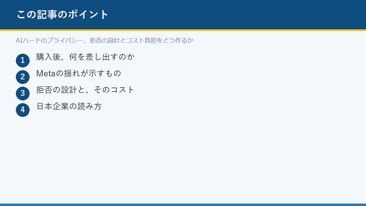 AIハードのプライバシー、拒否の設計とコスト負担をどう作るかのポイント