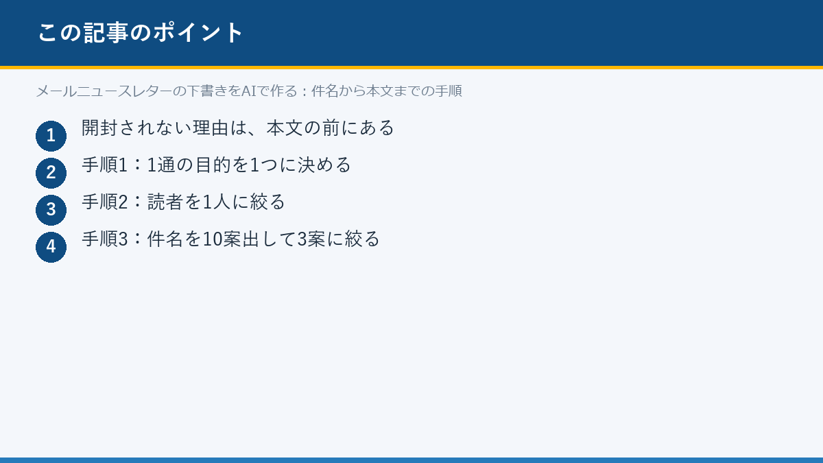 メールニュースレターの下書きをAIで作る：件名から本文までの手順のポイント