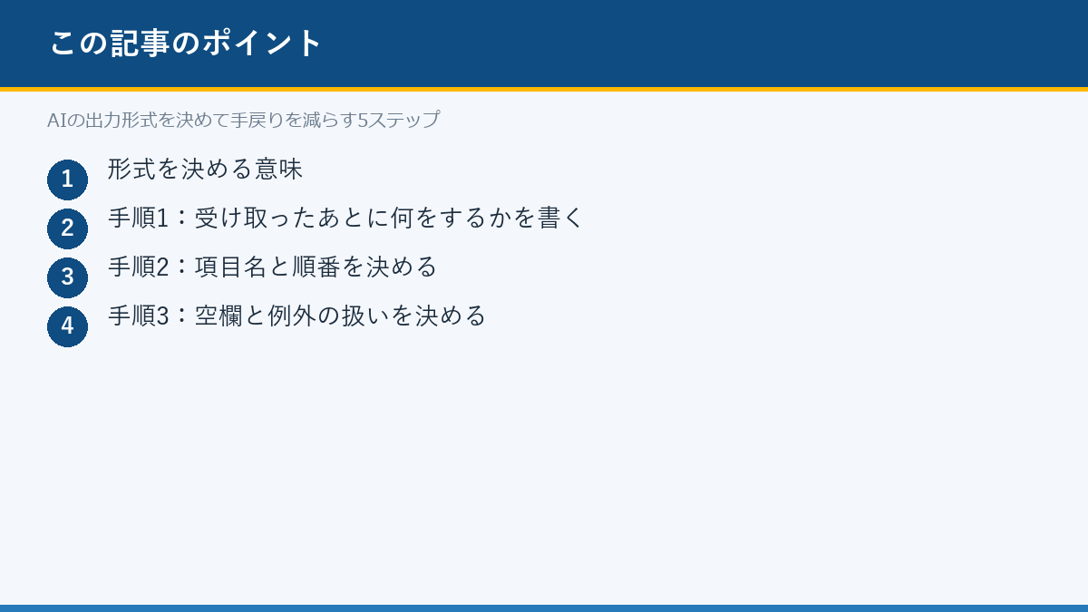 AIの出力形式を決めて手戻りを減らす5ステップのポイント