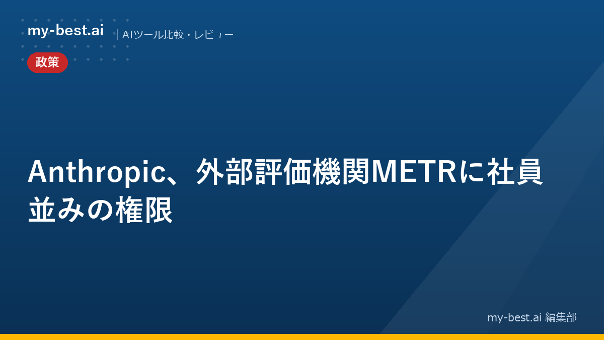 Anthropic、外部評価機関METRに社員並みの権限