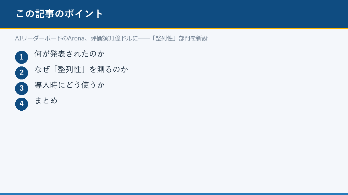 AIリーダーボードのArena、評価額31億ドルに──「整列性」部門を新設のポイント