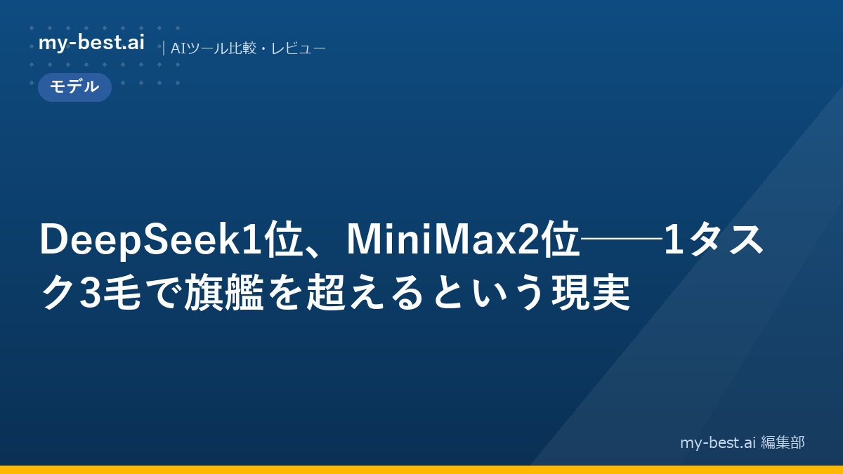 DeepSeek1位、MiniMax2位──1タスク3毛で旗艦を超えるという現実