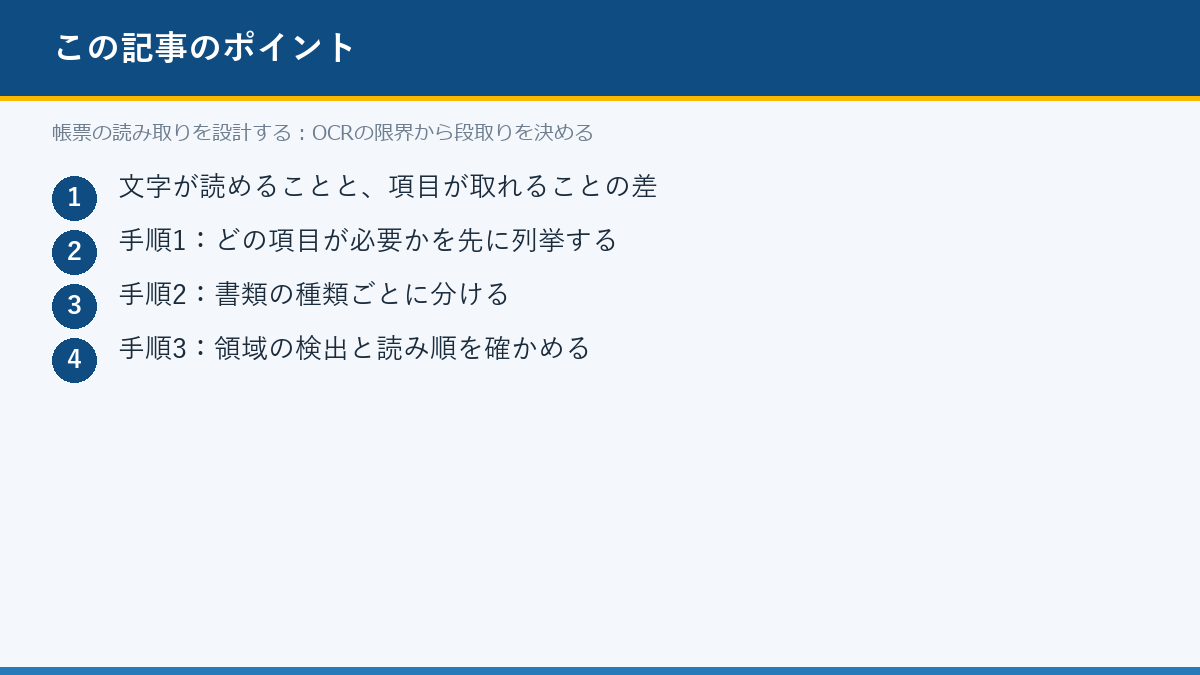帳票の読み取りを設計する:OCRの限界から段取りを決めるのポイント