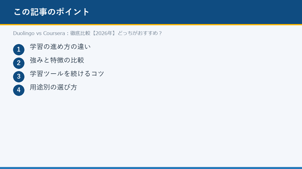 Duolingo vs Coursera:徹底比較【2026年】どっちがおすすめ?のポイント