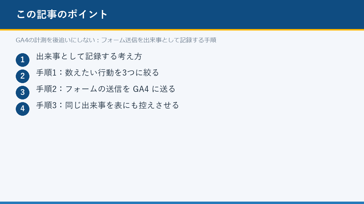 GA4の計測を後追いにしない：フォーム送信を出来事として記録する手順のポイント