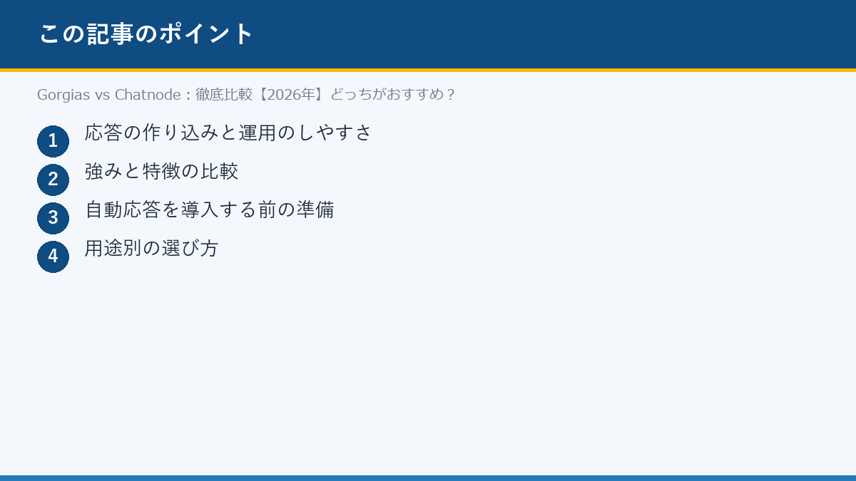 Gorgias vs Chatnode:徹底比較【2026年】どっちがおすすめ?のポイント