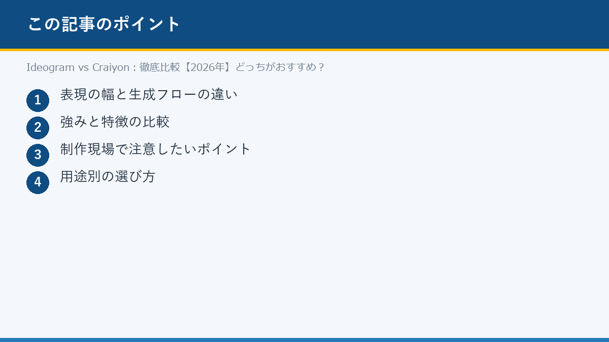 Ideogram vs Craiyon：徹底比較【2026年】どっちがおすすめ？のポイント