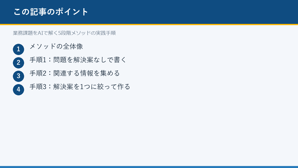 業務課題をAIで解く5段階メソッドの実践手順のポイント