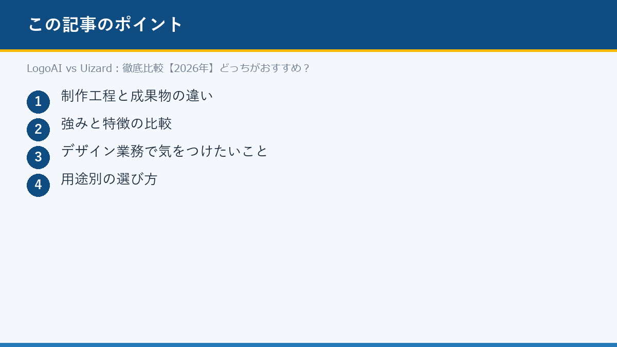 LogoAI vs Uizard:徹底比較【2026年】どっちがおすすめ?のポイント