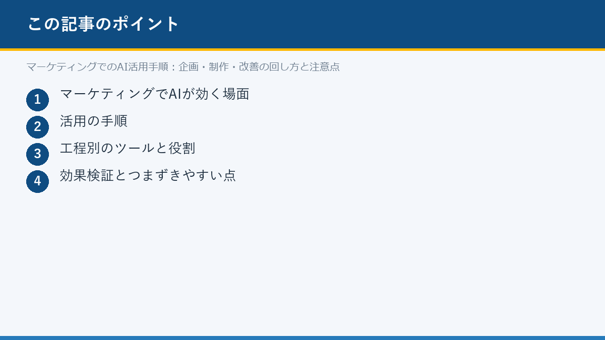 マーケティングでのAI活用手順:企画・制作・改善の回し方と注意点のポイント