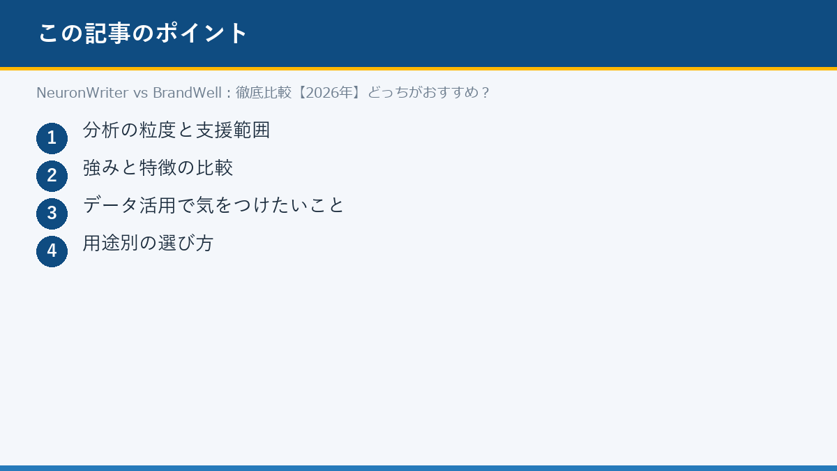 NeuronWriter vs BrandWell：徹底比較【2026年】どっちがおすすめ？のポイント