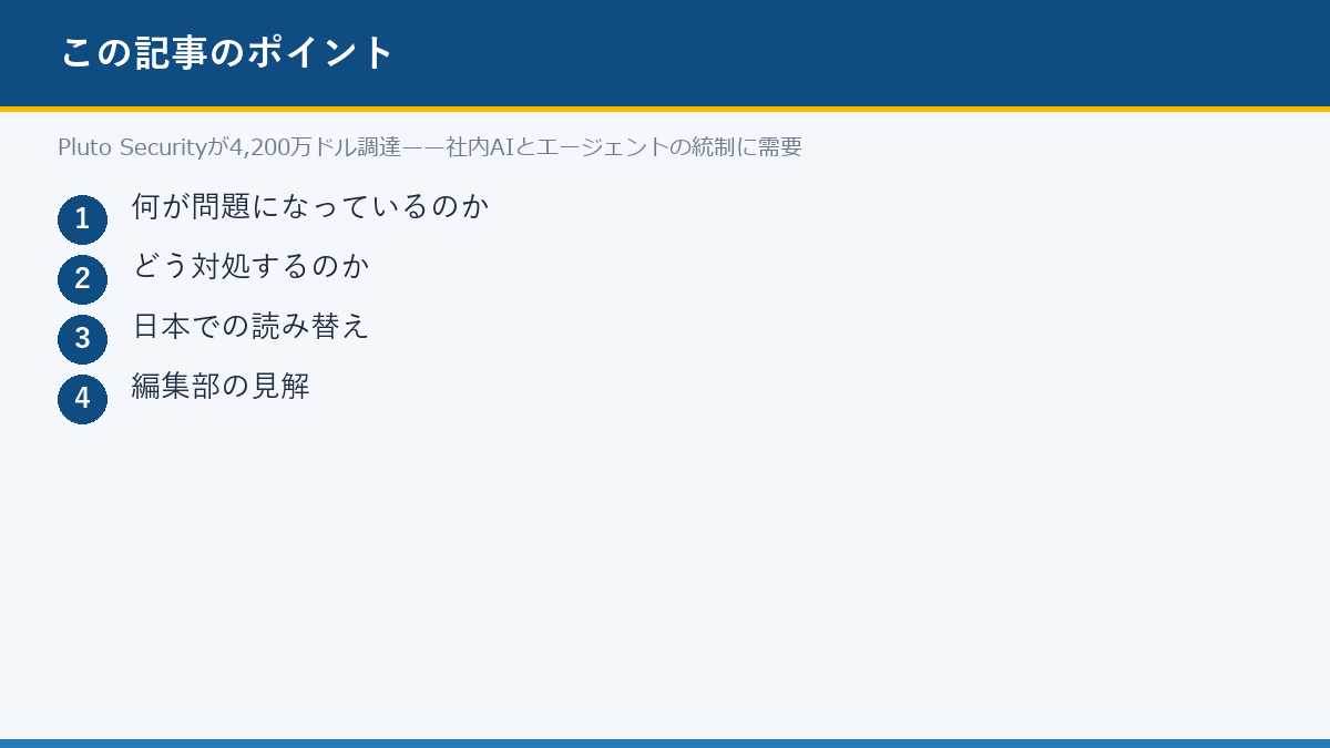 Pluto Securityが4,200万ドル調達——社内AIとエージェントの統制に需要のポイント
