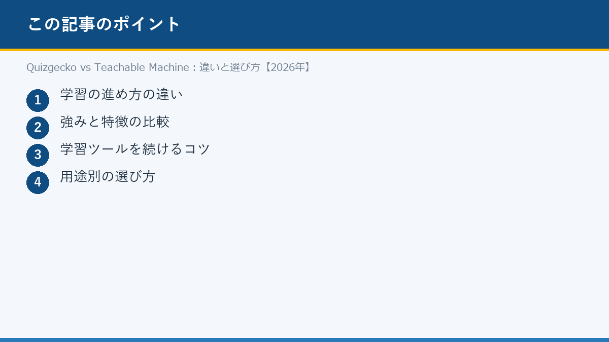 Quizgecko vs Teachable Machine:違いと選び方【2026年】のポイント