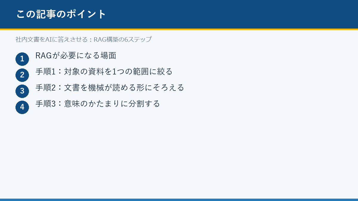 社内文書をAIに答えさせる:RAG構築の6ステップのポイント