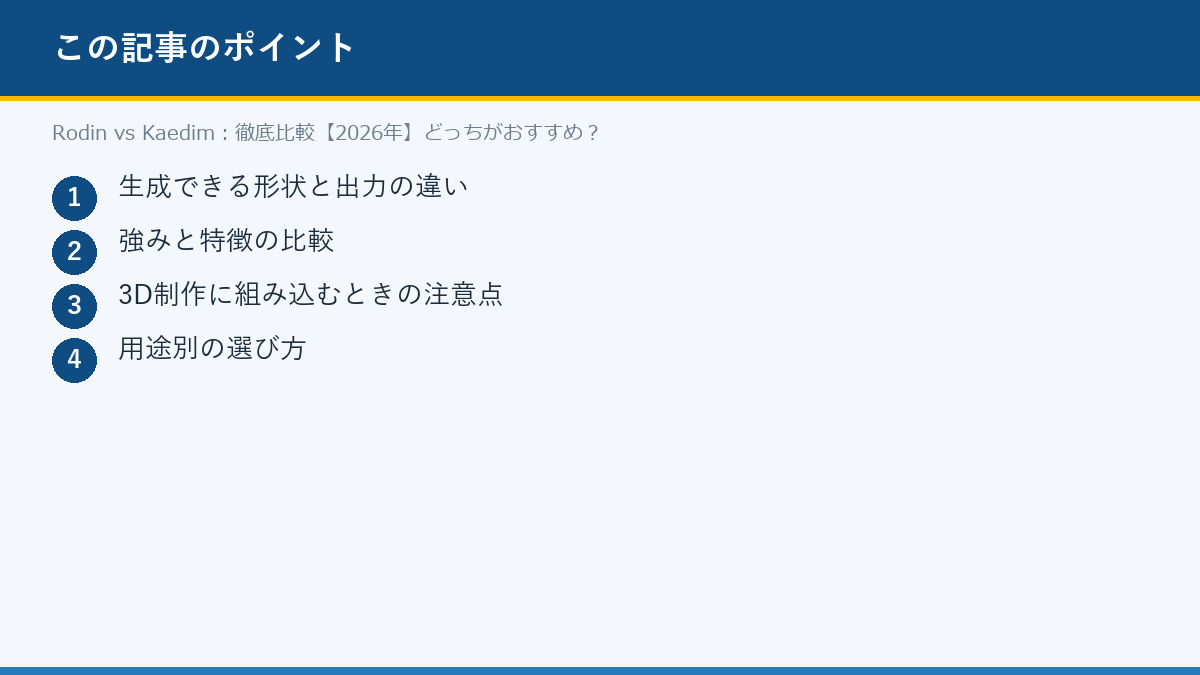 Rodin vs Kaedim:徹底比較【2026年】どっちがおすすめ?のポイント