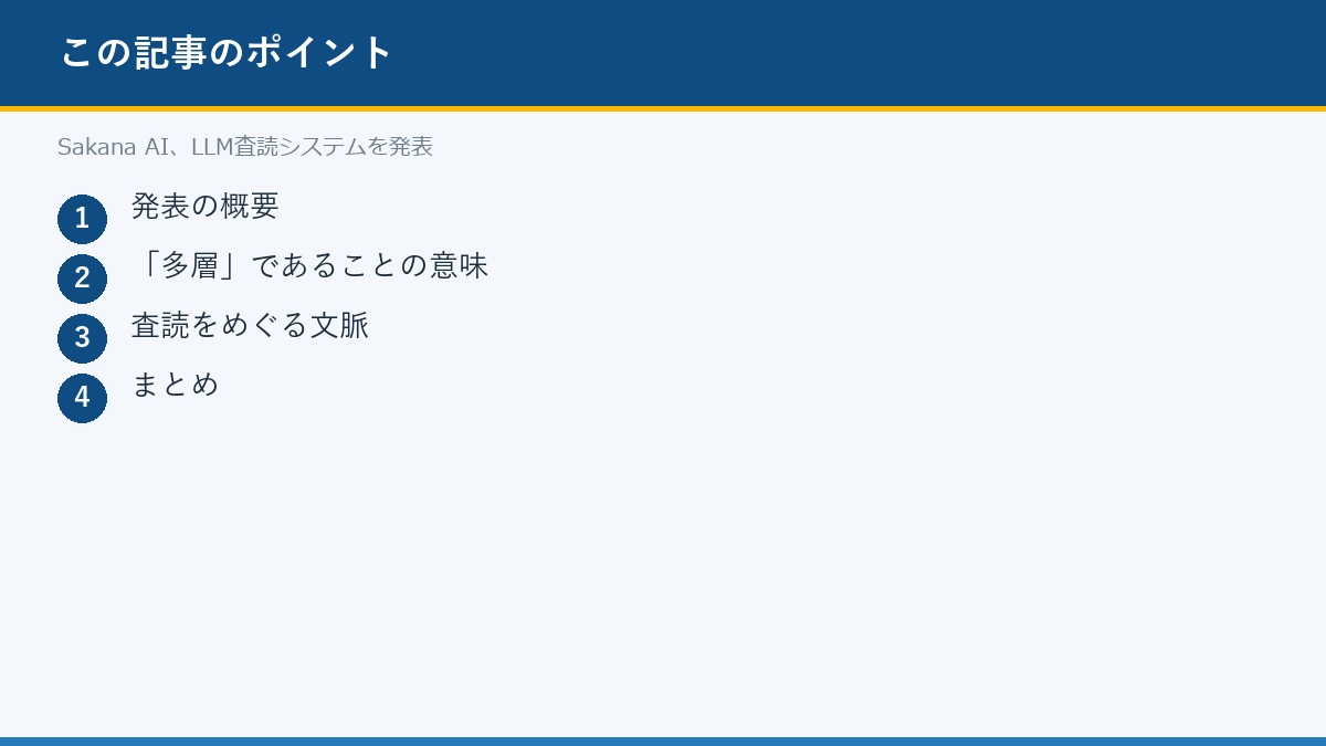 Sakana AI、LLM査読システムを発表のポイント