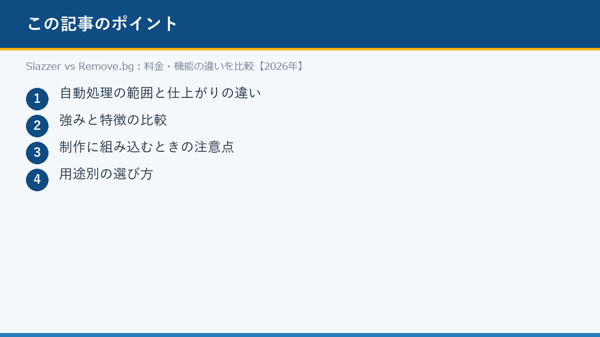 Slazzer vs Remove.bg：料金・機能の違いを比較【2026年】のポイント