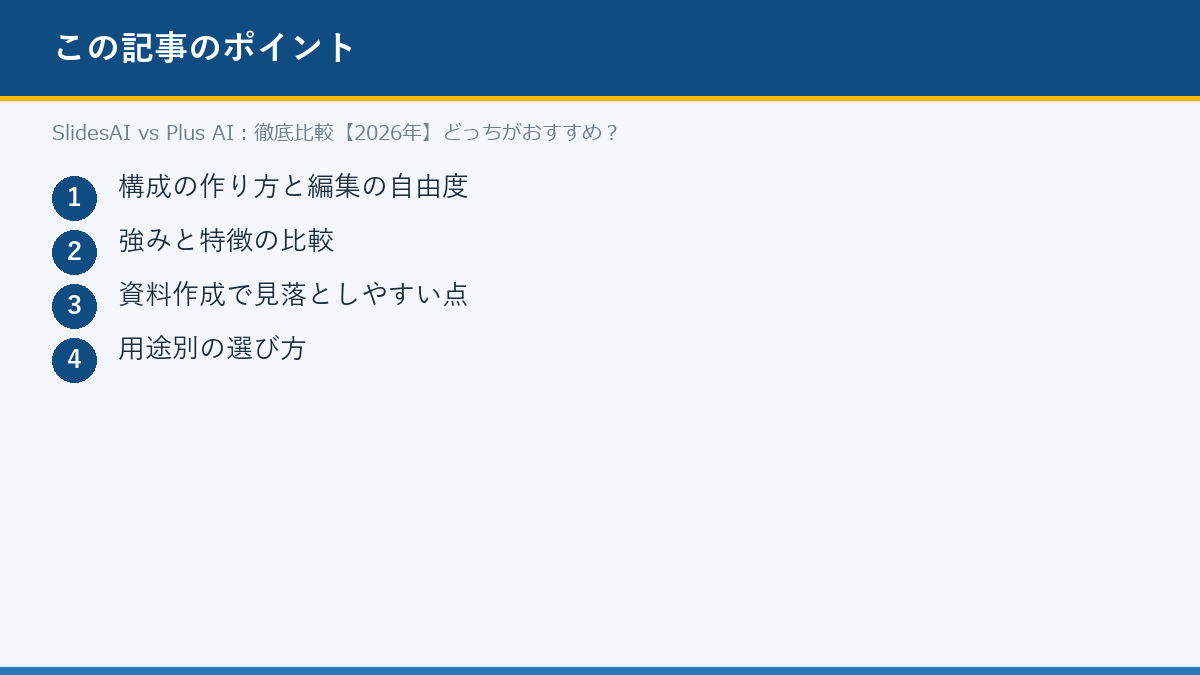 SlidesAI vs Plus AI:徹底比較【2026年】どっちがおすすめ?のポイント