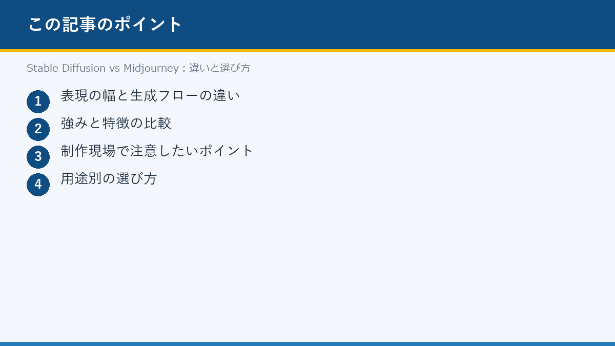 Stable Diffusion vs Midjourney:違いと選び方のポイント