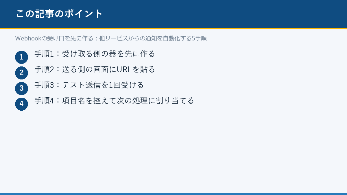 Webhookの受け口を先に作る:他サービスからの通知を自動化する5手順のポイント
