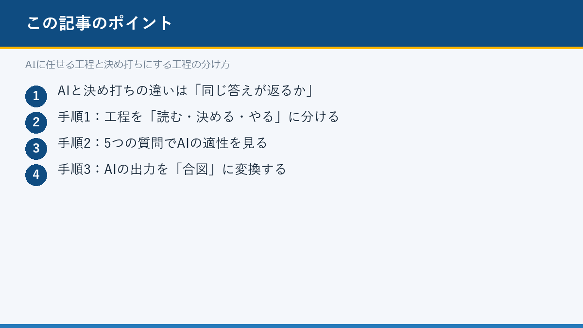 AIに任せる工程と決め打ちにする工程の分け方のポイント